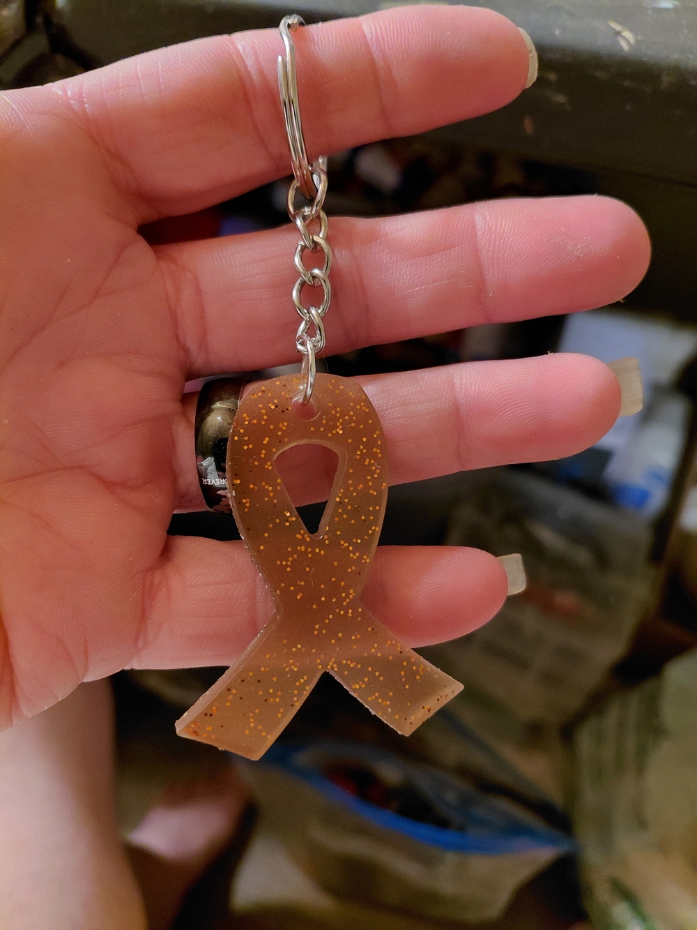 Glitter Orange Ribbon Keychain Card Holder